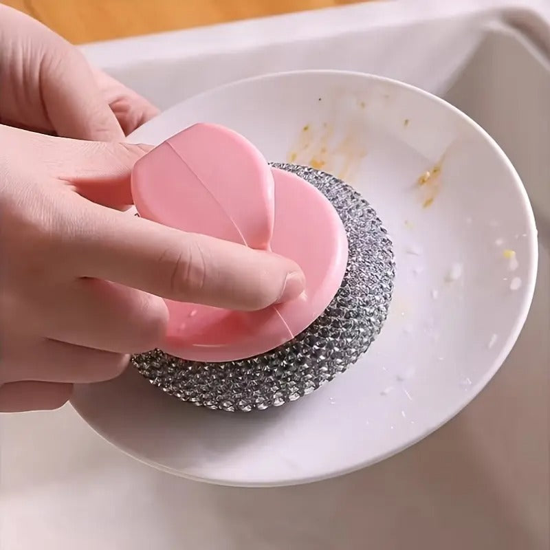 10pcs Stainless Steel Scrubbers with Handles - Non-Stick, Detachable Kitchen Cleaning Balls for Pots & Pans, Gentle on Surfaces