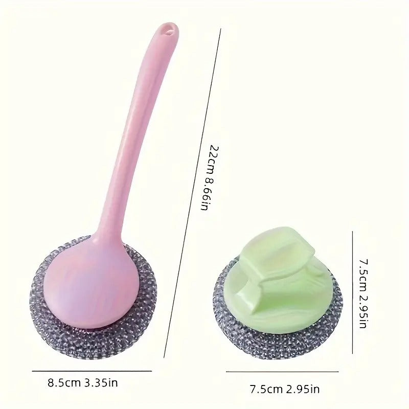 10pcs Stainless Steel Scrubbers with Handles - Non-Stick, Detachable Kitchen Cleaning Balls for Pots & Pans, Gentle on Surfaces