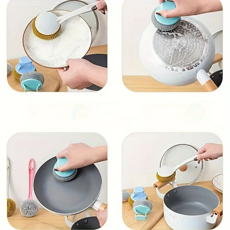 10pcs Stainless Steel Scrubbers with Handles - Non-Stick, Detachable Kitchen Cleaning Balls for Pots & Pans, Gentle on Surfaces